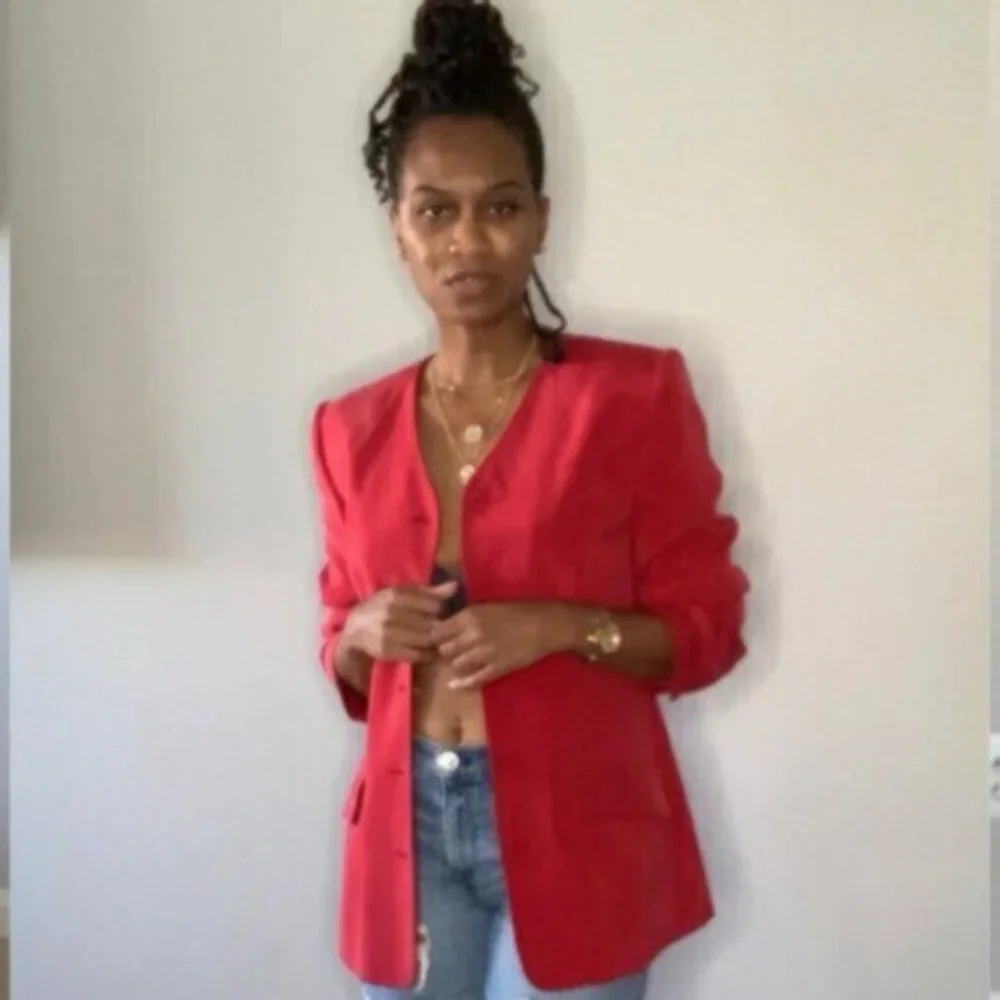 Andrea Viccaro Vintage Silk Single Breasted Collarless Blazer